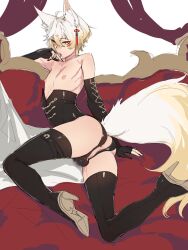 1boy anus anwianwi ass femboy foxboy gloves kitsune male_focus male_only mokotoko9 perineum pose short_hair solo tail thigh_boots topless virtual_youtuber