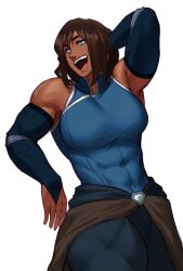 1girls abs absurd_res avatar_legends big_breasts blue_eyes breasts brown_hair clothing dark-skinned_female dark_skin female female_only fully_clothed korra looking_away medium_breasts medium_hair muscular muscular_female sfw smooth_skin solo solo_female sotcho the_avatar the_legend_of_korra water_tribe white_background