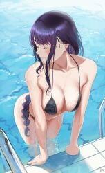 1girls 2022 2d 2d_(artwork) adult adult_female artist_name artist_signature big_breasts bikini black_bikini blush braid braided_hair braided_ponytail breasts cleavage closed_eyes female female_only genshin_impact getting_out_of_pool goddess hi_res hips light-skinned_female light_skin long_hair milf no_sex not_ai_generated ponytail pool poolside purple_hair raiden_shogun realistic_breast_size realistic_proportions ryudraw simple_background slim_waist solo solo_female thick_thighs thighs video_game_character water wet wet_body wide_hips