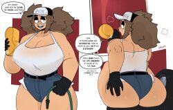 ass big_ass big_breasts breasts bubble_butt character_request cleavage dialogue female female_focus female_only gats huge_ass original original_character speech_bubble text thick_thighs thighs