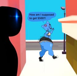 anon anthro being_watched big_ass blue_fur bottom_heavy cartoon_network felid feline femboy girly gumball_watterson huge_ass huge_butt hyper_ass hyper_butt lxndxntxwn male prostitution shorts the_amazing_world_of_gumball thick_thighs