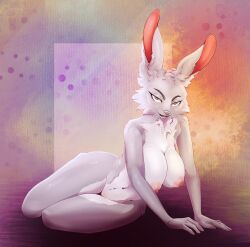 absurd_res anthro breasts ears_up erect_nipples female hi_res lagomorph leporid mammal navel nipples pinup pose rabbit smenco_(artist) solo