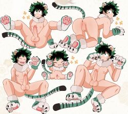 1boy 2022 adorable animal_ears animal_penis anus ass backsack claws cute dekuwus feline_penis femboy genitals green_hair highres izuku_midoriya male male_only my_hero_academia nude pantherine pantherine_humanoid pawpads paws penis solo testicles tiger_ears