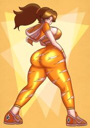 1girls ass back_view beg4cake big_ass big_breasts breasts bubble_ass bubble_butt mario_(series) nintendo princess_daisy ripped_clothing ripped_pants thick_ass thick_thighs