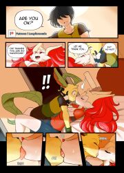 anthro big_breasts braixen bray_(lucyfercomic) breasts cleavage eeveelution female female_focus kaito_(inarifox) leafeon lucyfercomic male nintendo pokemon pokemon_(species) pokemon_trainer tongue tongue_out