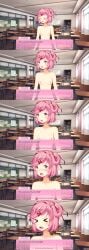 1girls accurate_art_style casual classroom classroom_nudity closet ddlc_text_box desk desks doki_doki_literature_club fang female flat_chest flat_chested looking_at_viewer naked natsuki_(doki_doki_literature_club) no_clothes nude nudist nudity open_mouth pettanko pink_eyes pink_hair proud public screaming small_breasts small_chest solo sprite sprite_edit text text_box windows