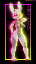 3d absurd_res anthro black_background blender_(software) blender_cycles breasts clothing female five_nights_at_freddy's five_nights_at_freddy's:_security_breach glistening glistening_body glowing glowing_eyes hi_res lagomorph leporid looking_at_viewer mammal multicolored_body prykez rabbit red_eyes scottgames simple_background solo text tongue tongue_out topwear vanny_(fnaf) vest video_games