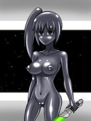 1girls areola areola_slip areolae ass bangs belly belly_button big_breasts breasts clitoris completely_naked completely_nude completely_nude_female disney+ female female_only full_body holding_object holding_weapon jedi lah_kara lightsaber lightsaber_hilt looking_at_viewer metal metal_breasts metal_clitoris metal_girl metal_hair metal_nipples metal_skin metal_vagina metallic_body nipples nude nude_female ponytail production_ig short_hair smile sole_female solo solo_female solo_focus space space_station spaceship spaceship_interior star_wars star_wars_visions stars stomach the_ninth_jedi thick_thighs thighs vagina vaginal_penetration weapon