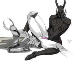 2boys armor black_knight_(dark_souls) bottomless colored_sketch cuntboy cuntboy_only dark_souls dildo double_dildo duo fromsoftware gay helmet intersex knight male masked pussy restricted_palette sex_toy silver_knight_(dark_souls) spread_legs uncensored vaginal_insertion vaginal_penetration