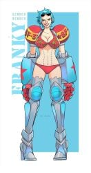 1girls belly belly_button big_breasts bikini blue_hair breasts cyborg cyborg_girl female female_focus female_only franky genderswap_(mtf) k164 light-skinned_female light_skin looking_at_viewer one_piece red_bikini robot_legs robotic robotic_arm robotic_legs rule_63 short_hair simple_background skinny smile smiling_at_viewer solo solo_female solo_focus sunglasses sunglasses_on_head underwear