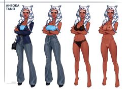 2022 ahsoka_tano alien alien_girl alien_humanoid areola areolae arms_crossed armwear athletic_female barefoot big_lips bikini_tan blue_clothing blue_eyes bottomwear bra bracelet breasts character_sheet choker clothed clothed_female clothing completely_nude crossed_arms disney eyelashes eyes facial_markings feet female female_only footwear front_view fully_clothed genitals handbag head_markings headband headgear heels hi_res high_waisted_pants horn humanoid jeans jewelry lekku_(anatomy) lineup lipstick looking_at_viewer markings minko mom_jeans navel necklace neckwear nipples not_furry nude nude_female open_eyes orange_body panties pants pussy shaved_pussy shirt shoes shoulder_bag signature simple_background solo star_wars star_wars_rebels suit suntan tan_body tan_line tanline tentacle tentacle_hair tiptoes togruta topwear tubetop underwear violet_lipstick white_background