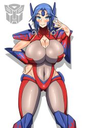 1girls 2014 autobot big_breasts blue_eyes blue_hair breasts cleavage dr.bug gijinka hasbro humanformers optimus_prime orion_pax solo solo_female tagme transformers transformers_(bayverse)