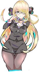 1girls 2022 blonde_female blonde_hair cleavage clothed clothed_female cynthia_(pokemon) enpe female female_only glasses hair_ornament hair_over_one_eye hips light-skinned_female light_skin long_hair nintendo office_lady pantyhose pokemon pokemon_dppt simple slim_waist smile solo solo_female thick_thighs thigh_gap thighs wide_hips