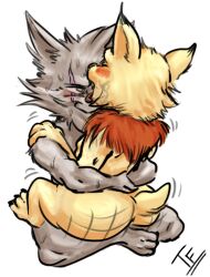 ambiguous_gender anthro ass blush bodily_fluids bouncing_butt closed_eyes crossed_legs duo embrace fennephilim_fox fur grey_body grey_fur hands_on_shoulders hi_res holding_partner hug kled league_of_legends looking_at_another looking_at_partner male motion_lines on_lap open_mouth riot_games scar sex sitting sitting_on_lap smile sweat tan_body tan_fur teemo tongue tongue_out video_games yordle