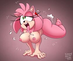 accessory ahe_gao amy_rose anthro ass big_breasts bodily_fluids bouncing_breasts breasts digital_media_(artwork) drxii eulipotyphlan female fullmetalsketch green_eyes hair headband hedgehog looking_pleasured mammal nipples nude open_mouth pink_body sega sex simple_background smile solo sonic_(series) sonic_the_hedgehog_(series) tongue tongue_out