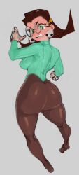 1girls annoyed ass ass_focus big_ass black_hair capcom clothed ear_piercing glasses gritted_teeth legs loetitta mega_man mega_man_legends rockman rockman_dash sweater thick_ass thick_thighs tron_bonne voluptuous wide_hips