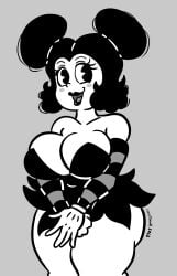 ass big_ass big_breasts big_butt black_and_white black_dress black_eyes black_hair breasts bubble_ass bubble_butt dress fat_ass fat_butt female female_only gloves hair_buns large_ass large_breasts large_butt lipstick looking_back loucha96 monochrome pac-man_eyes rubber_hose sally_mcboing striped_armwear thick_ass thick_thighs wide_hips