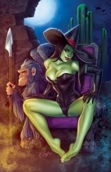 1boy 1girls anthro barefoot big_breasts black_hair cleavage corset elias_chatzoudis elphaba evil_smile female female_focus flying_monkey green_skin hat large_breasts latex_gloves leotard lipstick literature long_hair looking_at_viewer monster night nightmare_husbando nightmare_waifu panties public_domain real_witch red_lipstick seductive_eyes sitting_on_chair smile solo_female solo_focus the_wizard_of_oz watermark wicked wicked_witch_of_the_west witch witch_hat yellow_eyes