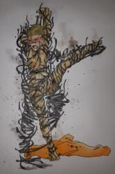 1boy blonde_hair closed_eyes d-class human humanoid male male_focus male_only monster paper scp-2521 scp_foundation shutuprura tentacle tentacle_monster traditional_art traditional_media_(artwork) wrapped wrapped_in_tentacles