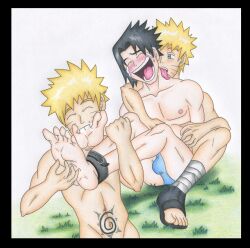 3boys barely_clothed black_hair blonde_hair bulge foot_fetish foot_worship licking_neck male_only naruto naruto_(series) naruto_shippuden naruto_uzumaki restraint sasuke_uchiha shadow_clone sucking_toes tickle_fetish tickle_torture tickling tickling_feet tickling_sides trueticklefanatic uzumaki_naruto