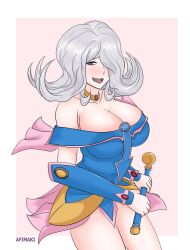 1girls afimaki alternate_version_available blush braces breasts cleavage cosplay danganronpa danganronpa_3 dark_magician_girl_(cosplay) female kimura_seiko large_breasts smooth_skin solo solo_female yu-gi-oh!