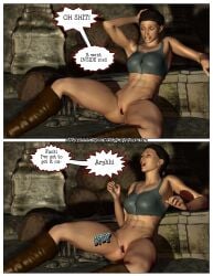 1futa 3d body_invasion body_modification bottomless comic comic_page dialogue dialogue_bubble female futanari futanari_transformation lara_croft lara_croft_(classic) ovidius_naso tomb_raider