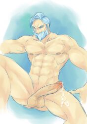 archicono balls bara beard boner drayden erection facial_hair gay male male_only muscles muscular nintendo npc_trainer penis pokemon solo solo_male spread_legs white_hair