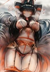 9_tails ahri animal_ear_fluff animal_ears animal_girl big_breasts black_hair bondage breasts busty child_bearing_hips cleavage clothing curvaceous curves curvy curvy_body curvy_female curvy_figure curvy_hips ehrrr eyelashes eyeliner eyeshadow facial_markings female fluffy fluffy_ears fluffy_tail fluffy_tails fox fox_ears fox_girl fox_tail furry_tail hips hourglass_figure humanoid inner_ear_fluff kemonomimi kitsune large_breasts league_of_legends light-skinned_female light_skin lips lipstick long_hair multiple_tails nine_tailed_fox pale-skinned_female pale_skin riot_games tail thick_thighs thighs vastaya video_games voluptuous wide_hips yellow_eyes