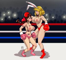 2girls artist_name athletic athletic_female big_breasts blonde_hair boxer boxing boxing_gloves boxing_match boxing_ring boxing_shoes breasts brown_eyes brown_hair bruise bruised bruises bunny_ears busty commission duo elena_goldsmith eyebrows eyelashes eyes female female_only fight fighter fighting fighting_ring fit fit_female fitness foxy_boxing gabocaricaturas gloves hair hairbow headband hips huge_breasts large_breasts legs light-skinned_female light_skin lips lipstick long_hair long_ponytail multiple_girls original original_characters panties pink_boxing_gloves pink_gloves pink_panties pink_shoes red_boxing_gloves red_eyes red_gloves red_panties red_shoes short_hair size_difference sucking sucking_nipples sweat sweating tamao_mitsurugi thick thick_hips thick_legs thick_thighs thighs toned toned_body toned_female topless topless_boxing topless_female voluptuous watermark wide_hips yuri