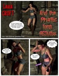 3d abs clothed clothing comic comic_page dialogue dialogue_bubble dildo holding_object lara_croft lara_croft_(classic) ovidius_naso partially_clothed partially_clothed_female slim tomb_raider