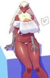 aaassstaro anthro big_breasts blaziken blonde_female breasts clothing female nintendo panties pokemon pokemon_(species) red_body side-tie_panties simple_background solo underwear video_games white_background wide_hips