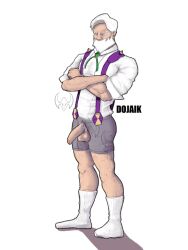 balls bara beard dojaik drayden facial_hair gay male male_only muscles muscular nintendo npc_trainer penis penis_out penis_through_fly pokemon socks solo solo_male white_hair