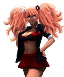 bra breasts danganronpa danganronpa:_trigger_happy_havoc danganronpa_1 dudeunderscore female_only junko_enoshima large_breasts open_clothes straight_hair undressing