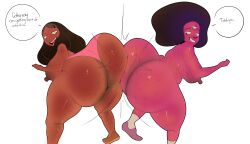 2girls alternate_version_available ass barrybbeesly bent_over big_ass big_butt black_hair cartoon_network completely_nude completely_nude_female dark-skinned_female dark_skin dialogue english_text enormous_ass enormous_butt female female_focus female_only garnet_(steven_universe) gem_fusion huge_ass huge_butt human humanoid hyper_ass massive_ass massive_butt mature mature_female mature_woman milf mother multiple_girls naked naked_footwear nipples no_bra no_panties no_pants panties panties_only pink_panties pink_underwear priyanka_maheswaran shaking shaking_ass shaking_butt speech_bubble steven_universe text thick_thighs twerking voluptuous wide_hips