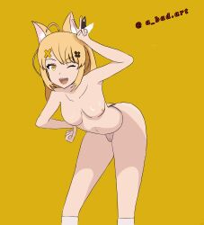 green_eyes mangoleoon virtual_youtuber vtuber yellow_background yellow_eyes