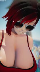 1girls 3d 9:16 animated dancing female jic_jic mikumikudance mmd mp4 music music_video no_sex red_hair red_swimsuit ruby_rose rwby shorter_than_30_seconds sound sunglasses tinted_eyewear vertical_video video