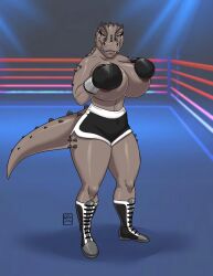 1girls anthro anthro_female anthropomorphic artist_name athletic athletic_female big_breasts black_boxing_gloves black_gloves boxer boxing boxing_gloves boxing_ring breasts commission cretaceous deviantart dino dinosaur dinosaur_girl dinosaur_tail drawing female fighter fighting_ring fit fit_female furry gabocaricaturas gloves grey_body grey_skin grey_tail indominus_rex irina_(tv225) jurassic_park jurassic_world legs lizard_girl lizard_humanoid lizard_tail scales sports tail thick_legs thick_thighs thighs thunder_thighs topless_boxing tyrannosaurus tyrannosaurus_rex watermark