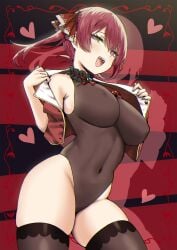 big_breasts heart-shaped_pupils hololive hololive_fantasy hololive_japan houshou_marine neckwear pirate skindentation sky_(freedom) stockings thick_thighs tight_clothing virtual_youtuber