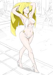 1girls 1milf arms_above_head ass big_ass bikini blonde_female blonde_hair breasts classy classy_female green_eyes high_heels long_hair looking_at_viewer lusamine_(pokemon) mature_female milf pokemon pokemon_sm pool poolside rich rich_girl rich_lady smile swimsuit very_long_hair wide_hips yuujiro