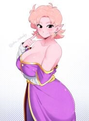 aka_nobodyy big_breasts black_eyes chronoa cleavage clothed dragon_ball dragon_ball_heroes dragon_ball_super dragon_ball_xenoverse dragon_ball_z earrings pink_hair pink_skin potara_earrings robe short_hair