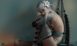 1girls ass ass_focus clothing female female_only kaine_(nier) light-skinned_female nier nier_replicant painting_(artwork) small_breasts wlop