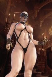 1girls 3d abs big_breasts black_thong blonde_female breasts capcom detailed_background female jinxie_lizzy lingerie mask mother_miranda_(resident_evil) pale-skinned_female pale_skin resident_evil resident_evil_8:_village sling_thong solo solo_female thick_thighs thong