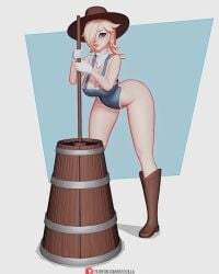 1girls 3d animated ascot barrel blonde_hair blue_eyes churning cow_girl cowboy_boots cowboy_hat earrings farmer female female_only gloves mario_(series) mp4 nintendo no_sound overalls overalls_only princess_rosalina rushzilla solo solo_female star_earrings thick_ass thick_thighs turntable_(animation) video white_gloves