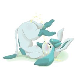 blue_body blue_eyes blush bodily_fluids breasts eeveelution female feral flat_chested genital_fluids glaceon juma_juma nintendo nipples peeing pokémon_(species) pokemon pokemon_(species) simple_background solo urine video_games watersports white_background