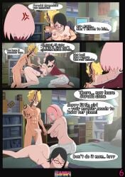 all_fours bent_over borushiki boruto:_naruto_next_generations comic dialogue doggy_style english_text erogakure from_behind mother_and_daughter naruto naruto_(series) otsutsuki_momoshiki page_6 sakura_haruno sarada_uchiha speech_bubble story text text_bubble uzumaki_boruto