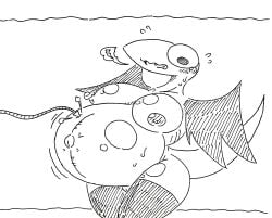 anthro areola belly big_belly black_clothing blush blush_lines bodily_fluids breasts clothing fangs female fire genitals hage hi_res hyper hyper_belly legwear lizard monochrome nipples open_mouth outie prehensile_tail puffy_areola puffy_nipples pussy reptile scalie smoke_from_belly solo sweat tears thick_thighs thigh_highs thigh_highs_only wings