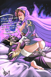 1boy 1girls anus barefoot blush_stickers brown_hair cape closed_eyes cowgirl_position dialogue english_text fire_emblem fire_emblem_awakening functionally_nude_female genderbent genderswap genderswap_(mtf) hand_on_hip hand_on_waist hetero ice_climber lucina_(fire_emblem)_(cosplay) nintendo nipple open_mouth popo_(ice_climber) psicoero rule_63 speech_bubble super_smash_bros. vaginal vaginal_penetration vaginal_sex validar_(fire_emblem)