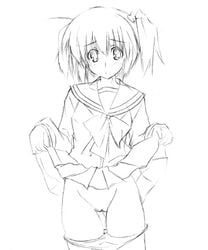 clothing monochrome outline panties panty_pull pussy school_uniform serafuku short_hair sketch skirt skirt_lift solo to_heart_(series) to_heart_2 underwear yunohara_konomi yuzuhara_konomi