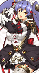 1girls android areolae bare_shoulders blush breasts commentary commission dakimakura dual_persona elbow_gloves english_commentary eyebrows_visible_through_hair female female_only gloves large_breasts long_hair looking_at_viewer lying maid maid_headdress nintendo open_mouth orange_eyes poppi_(xenoblade) poppi_qt_(xenoblade) purple_hair smile solo thighhighs thighs tony_guisado xenoblade_(series) xenoblade_chronicles_2