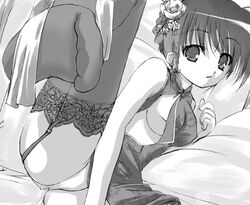 breasts china_dress chinadress chinese_clothes copyright_request monochrome panties sideboob thighhighs underwear